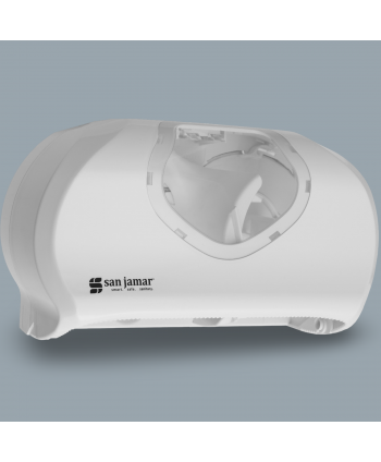 Acasa - - Dispenser Profesional de Hârtie Igienică 2 Role Jumbo (max 23 cm) San Jamar 🇺🇸 Summit Versatwin Alb cu Inserții Transparente - arli.ro