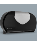  Acasa - Dispenser Profesional de Hârtie Igienică 2 Role Jumbo (max 23 cm) San Jamar 🇺🇸 Summit Versatwin Negru cu Inserții Cromate - arli.ro