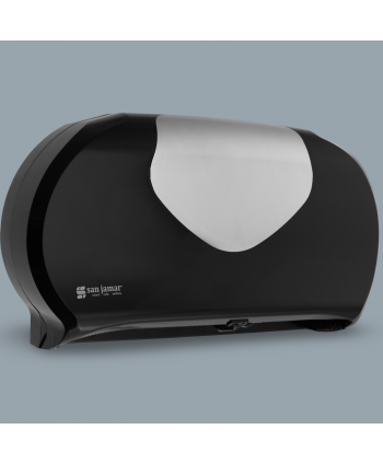 Acasa - - Dispenser Profesional de Hârtie Igienică 2 Role Jumbo (max 23 cm) San Jamar 🇺🇸 Summit Versatwin Negru cu Inserții Cromate - arli.ro