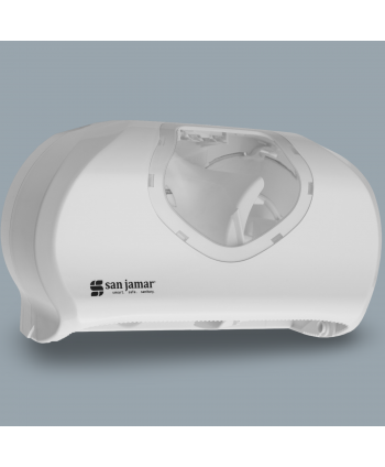 Acasa - - Dispenser Profesional Hârtie Igienică 2 Role (max 14 cm) San Jamar® SUMMIT 🇺🇸 – Model Versatwin Alb cu Inserții Transparente - arli.ro