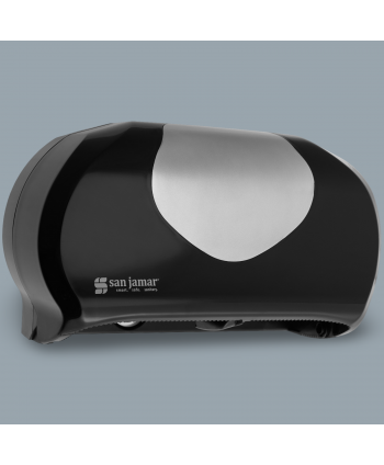 Acasa - - Dispenser Profesional de Hârtie Igienică 2 Role (max 14 cm) San Jamar 🇺🇸 Summit Versatwin Negru cu Inserții Cromate - arli.ro
