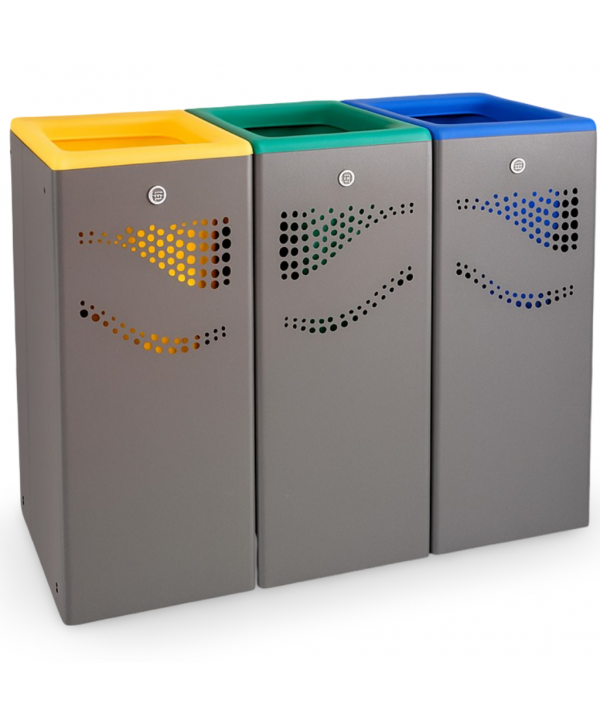 Coș Gunoi Selectiv 3 x 40L Ultra Rezistent la Vandalism, Intemperii și Coroziune, Garantie 10 ani Coș Gunoi Selectiv 3 x 40L Ultra Rezistent la Vandalism, Intemperii și Coroziune, Garantie 10 ani