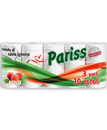 10 🧻 Hârtie Igienică Pariss - 3 Straturi | 100% Celuloză | 10 Role | Parfum de Piersică