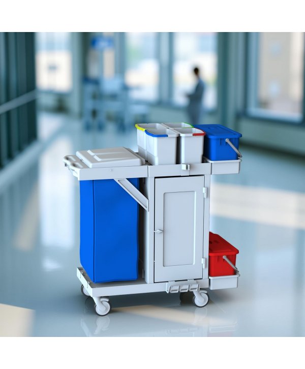 Cărucior de curățenie profesional ArliPlus® M645 pentru uz spitalicesc cu uși laterale magnetice