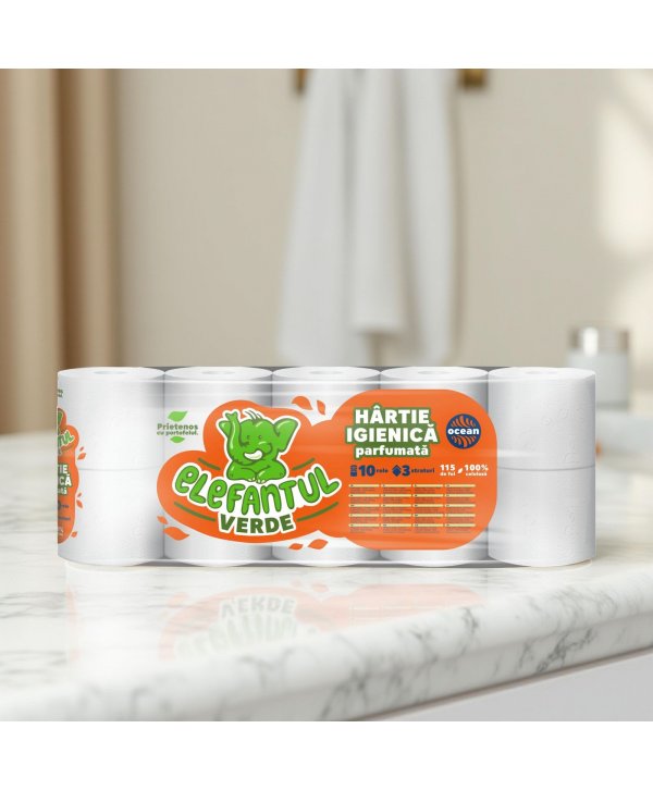 10 🧻 Hârtie Igienică Elefantul Verde – 3 Straturi | 100% Celuloză | Parfum Ocean 10 🧻 Hârtie Igienică Elefantul Verde – 3 Straturi | 100% Celuloză | Parfum Ocean