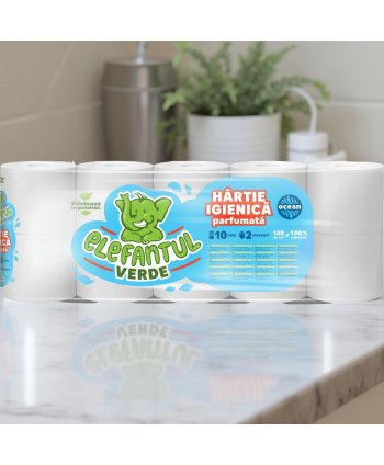 10 🧻 Hârtie Igienică Elefantul Verde – 2 Straturi | 100% Celuloză | Parfum Seaside