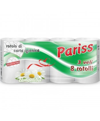  Acasa - Hârtie Igienică PARISS – 3 Straturi | 100% Celuloză | 8 Role | Parfum Mușețel - arli.ro