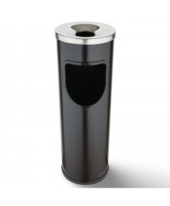🚮 Coș de Gunoi Exterior cu Scrumieră Integrată, volum 25L – Negru Inox, Antivandalism și Rezistent la Intemperii, Jofel Premium