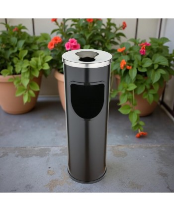 🚮 Coș de Gunoi Exterior cu Scrumieră Integrată, volum 25L – Negru Inox, Antivandalism și Rezistent la Intemperii, Jofel Premium