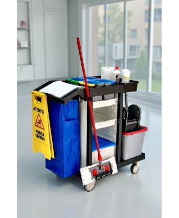 Cărucior de Curățenie Profesional M721 Control sanitar avansat, Organizare precisă, Manevrabilitate medicală