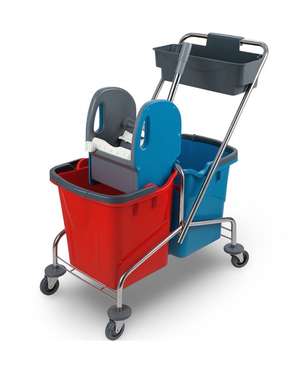 Cărucior de Curățenie Profesional 2×25L, Storcător Heavy-Duty & Cadru din Oțel Cromat Cărucior de Curățenie Profesional 2×25L, Storcător Heavy-Duty & Cadru din Oțel Cromat