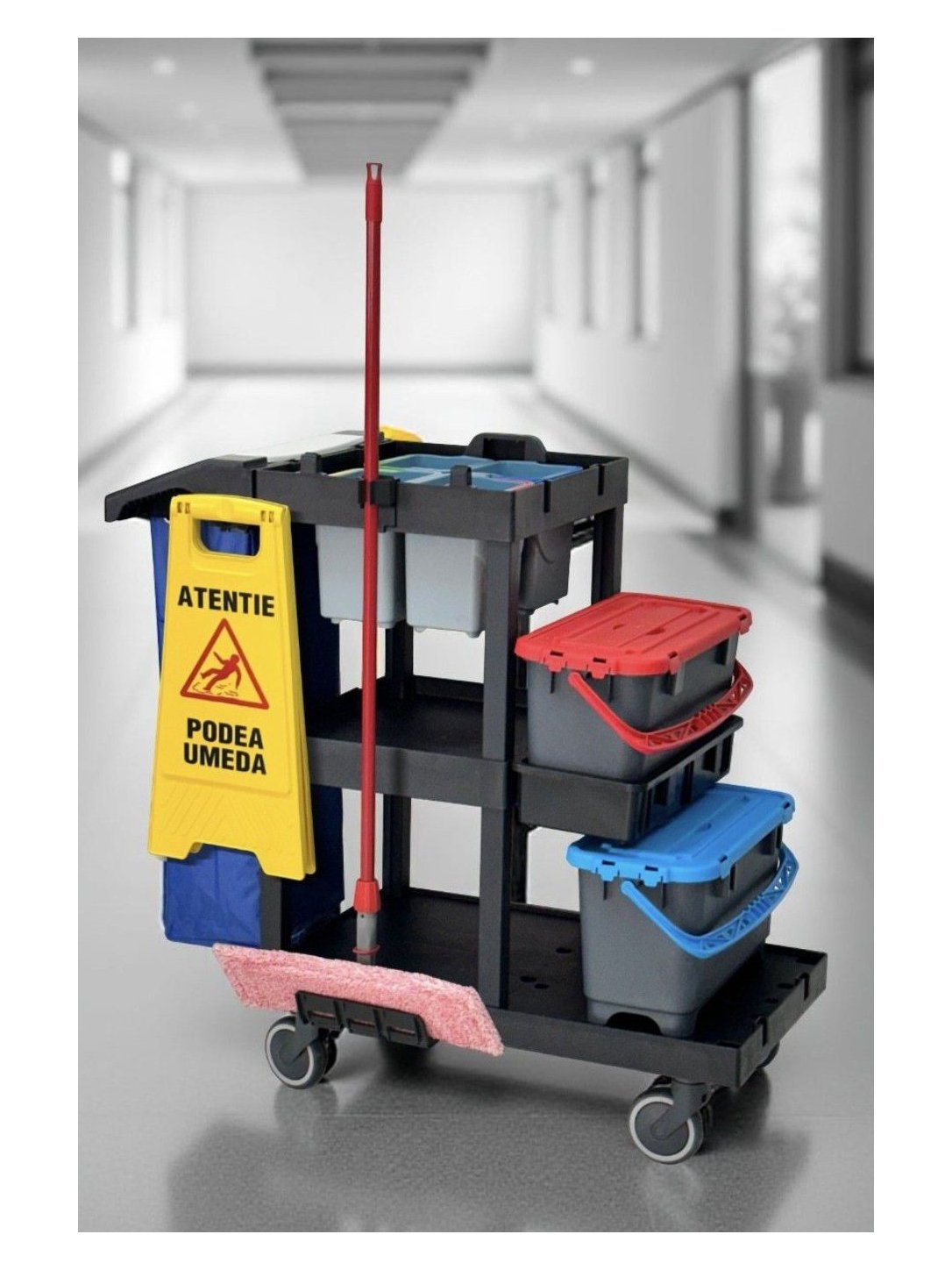 Cărucior profesional curățenie ArliPlus® M704 – Capacitate extinsă și organizare inteligentă pentru profesioniști