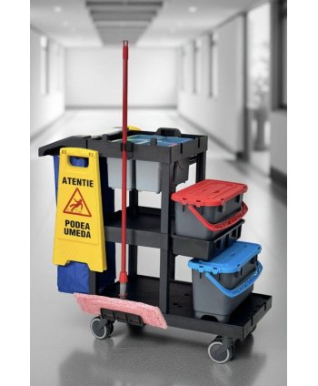 Cărucior profesional curățenie ArliPlus® M704 – Capacitate extinsă și organizare inteligentă pentru profesioniști
