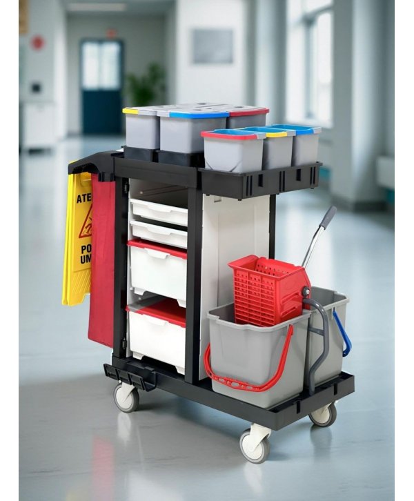 Cărucior de Curățenie Profesional ArliPlus® M46 – Echipament Complet cu Multiple Funcționalități