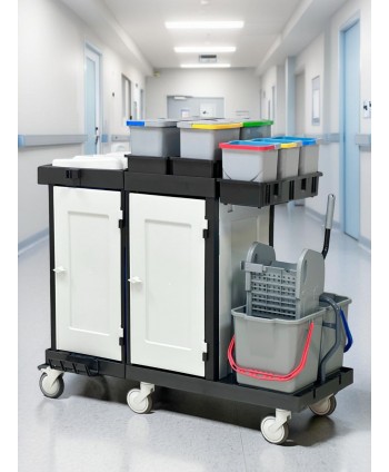  Produse de curatenie profesionale - Cărucior de Curățenie Profesional ArliPlus® M88 Ideal pentru Instituții unde Igiena și Organizarea sunt Prioritare - arli.ro