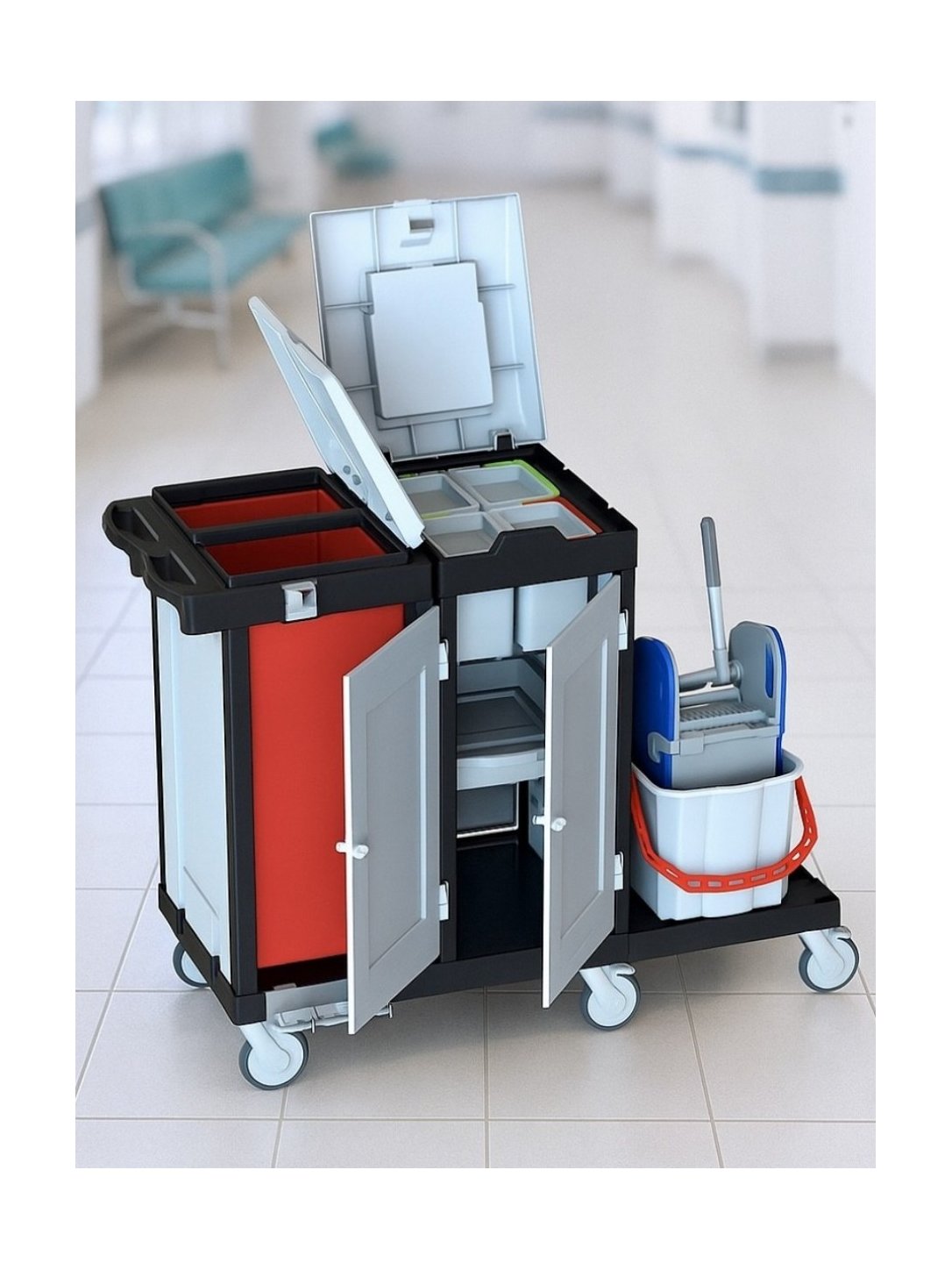 Cărucior de Curățenie ArliPlus® M90 – Sistem Profesional Avansat pentru Spitale și Clinici Medicale Mari