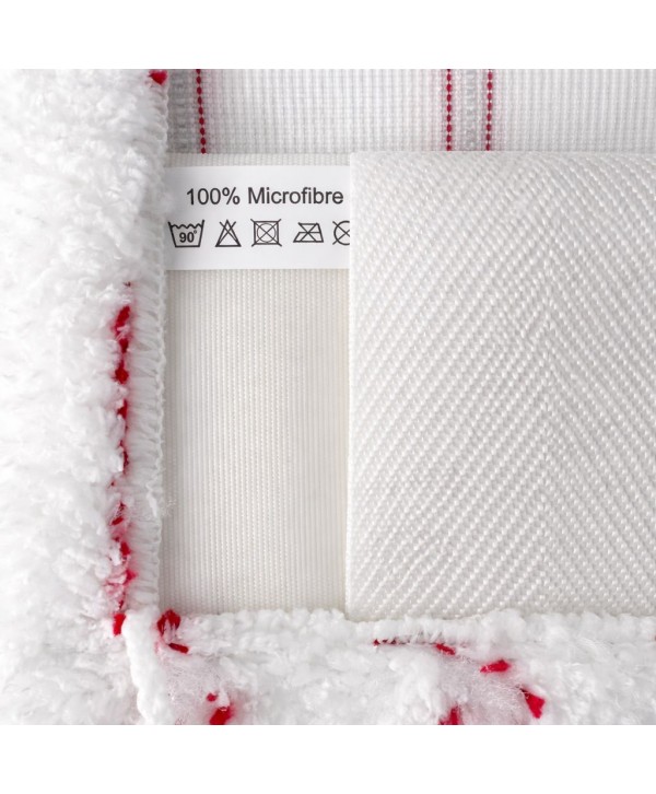 Mop profesional plat 50 cm din microfibră cu dungi roșii, urechi și buzunare, pentru toalete