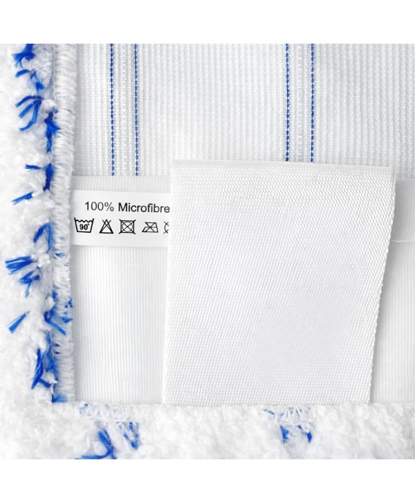 Mop profesional plat 50 cm din microfibră cu dungi albastre, urechi și buzunare, pentru birouri