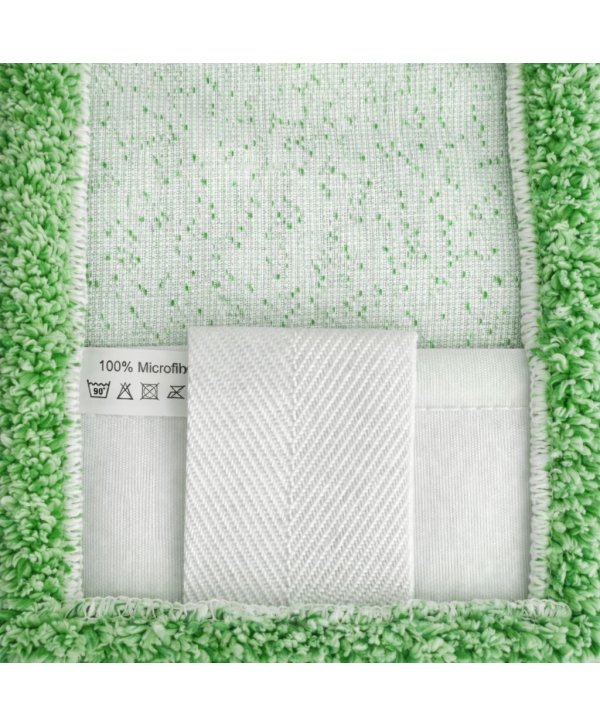 Mop profesional plat verde 40 cm din microfibră, cu urechi și buzunare, pentru bucătării