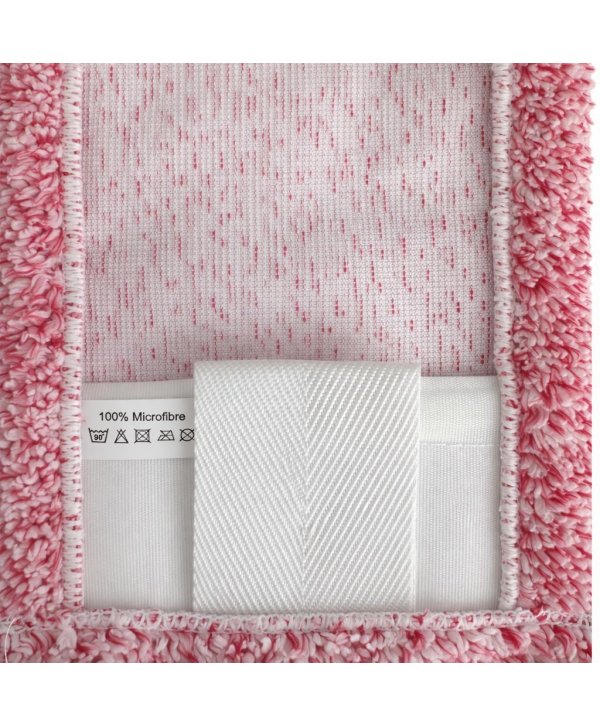 Mop profesional plat roșu 50 cm din microfibră, cu urechi și buzunare, pentru toalete