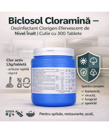  Produse de curatenie profesionale - Biclosol – Dezinfectant Clorigen Efervescent de Nivel Înalt cu Spectru Larg de Actiune – 300 Tablete - arli.ro