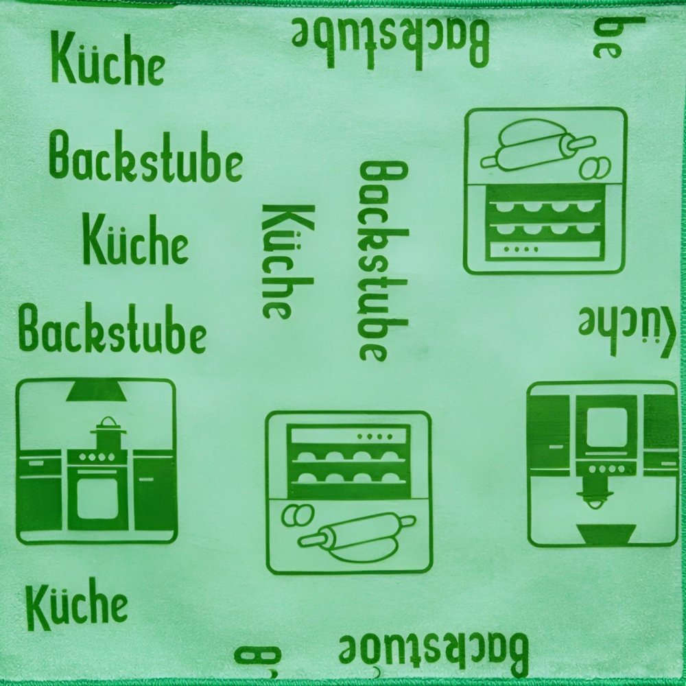 Laveta Microfibră ULTRA 🇦🇹 cu Pictograme 40×40 cm, 43 g Verde 🟢 pt Zone de Preparare și Servire a Alimentelor 🍴👨‍🍳