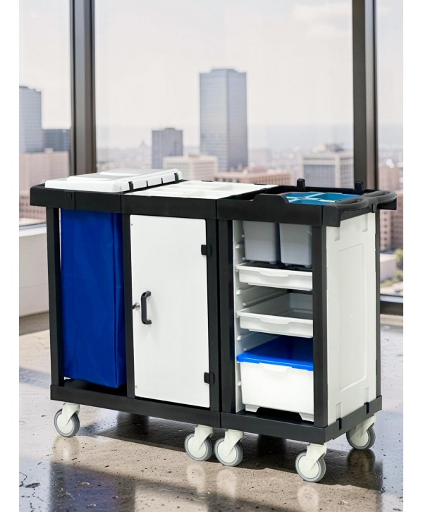  Carucioare multifunctionale - - Cărucior de Curățenie Modular ArliPlus® M124 – Eficiență, Siguranță și Sustenabilitate pentru Domeniul Medical - arli.ro