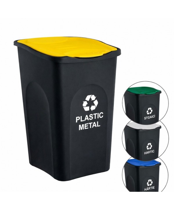 Cos de gunoi colectare selectiva deseuri din plastic EcoGreen 50 litri, cu capac