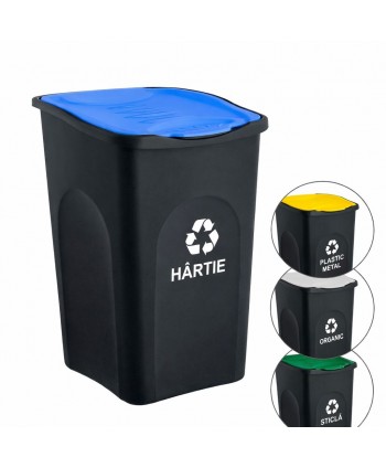 Cos de gunoi colectare selectiva deseuri din hartie EcoGreen 50 litri, cu capac