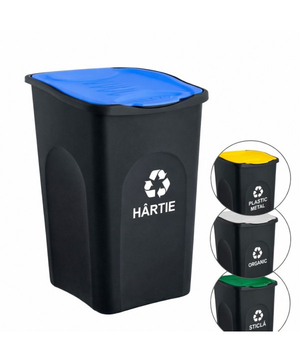 Cos de gunoi colectare selectiva deseuri din hartie EcoGreen 50 litri, cu capac