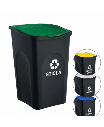 Cos de gunoi colectare selectiva deseuri din sticla EcoGreen 50 litri, cu capac