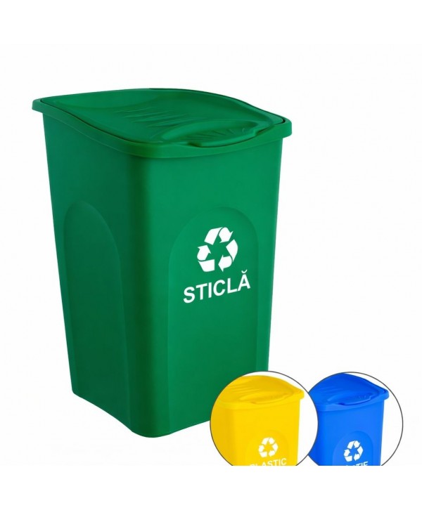Cos de gunoi pt colectare selectiva deseuri sticla 🇮🇹 50 litri, capac cu balamale