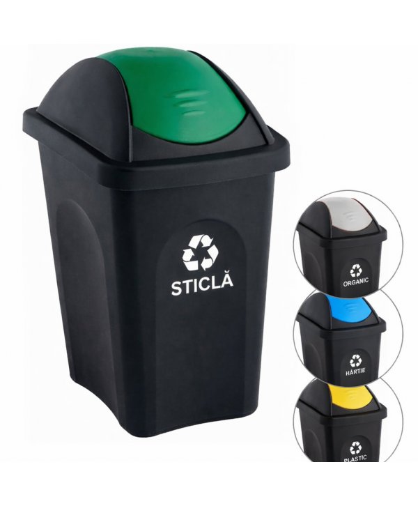Cos de gunoi pt colectare selectiva deseuri din sticla 🇮🇹 60 litri, capac batant