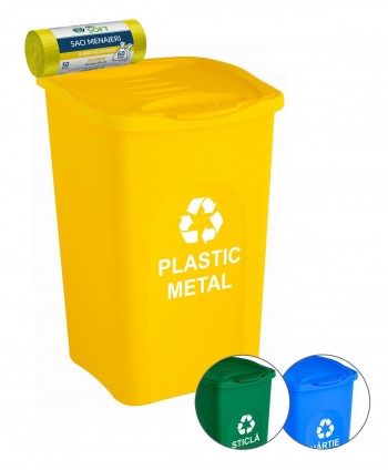 Cos de gunoi pt colectare selectiva deseuri plastic 🇮🇹 50 litri, capac cu balamale