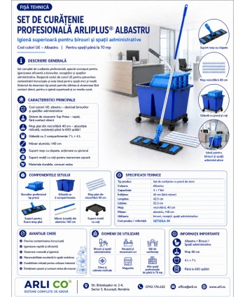 Set Curățenie Profesională 🇪🇸 ArliPlus® Albastru – Igienizare Rapidă pentru Birouri și Spații Administrative