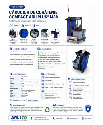 Cărucior de Curățenie Compact ArliPlus® M38 – Performanță și igienă în spații restrânse