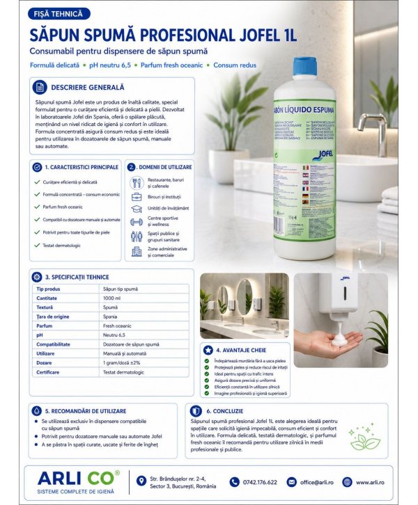 Săpun Spumă Profesional 💎 Jofel 1L pentru Dispensere – Eficiență, Delicatețe și Igienă Superioară Săpun Spumă Profesional 💎 Jofel 1L pentru Dispensere – Eficiență, Delicatețe și Igienă Superioară