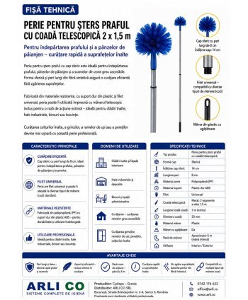 Perie pentru paianjeni cu coadă telescopică 3 m – curățare eficientă pentru suprafețe înalte