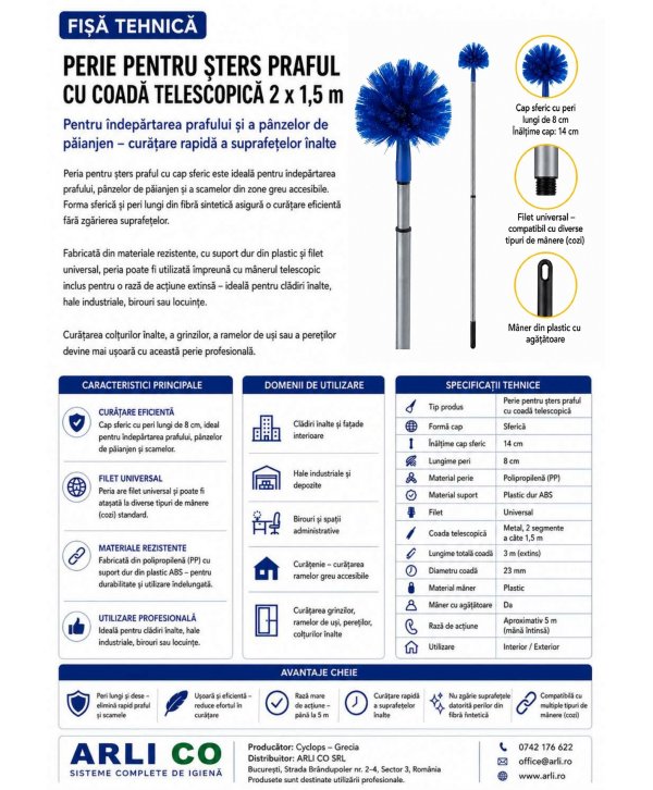 Perie pentru paianjeni cu coadă telescopică 3 m – curățare eficientă pentru suprafețe înalte Perie pentru paianjeni cu coadă telescopică 3 m – curățare eficientă pentru suprafețe înalte