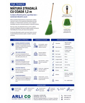 Matura stradala cu peri lungi de 55 cm pentru frunze, nisip și resturi grosiere - Ideala pentru asfalt, pavele și beton
