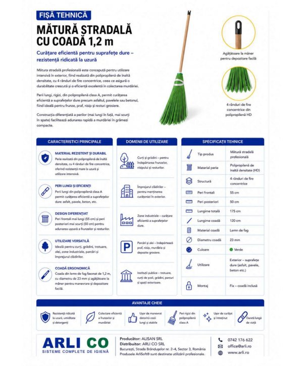 Matura stradala cu peri lungi de 55 cm pentru frunze, nisip și resturi grosiere - Ideala pentru asfalt, pavele și beton Matura stradala cu peri lungi de 55 cm pentru frunze, nisip și resturi grosiere - Ideala pentru asfalt, pavele și beton