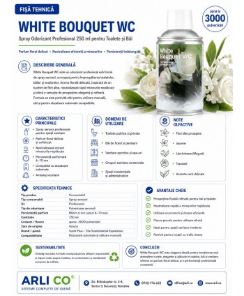 White Bouquet WC 🚻 – Spray Odorizant Profesional 250 ml pentru Toalete și Băi cu Parfum Floral Delicat