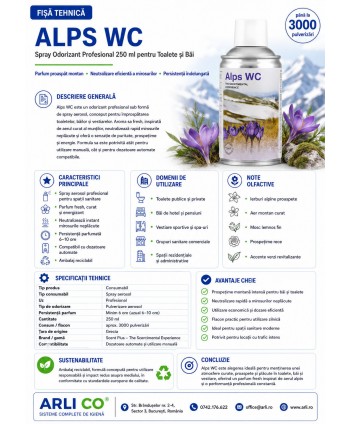 Alps WC 🚻 – Spray Odorizant Profesional 250 ml pentru Toalete și Băi cu Parfum Fresh de Munte