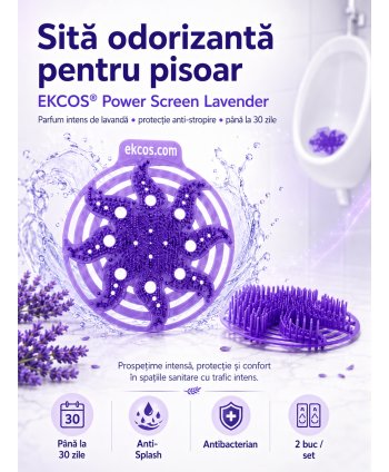 EKCOS® 🇺🇸 Power Screen Lavender - 2 Site Odorizante Profesionale pt Pisoar, anti stropire, antibacteriene, antimicrobiene