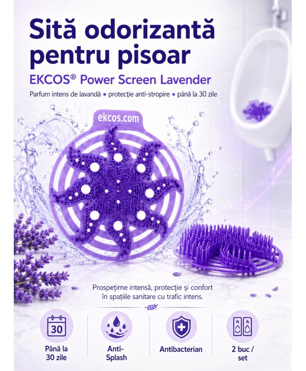 EKCOS® 🇺🇸 Power Screen Lavender - 2 Site Odorizante Profesionale pt Pisoar, anti stropire, antibacteriene, antimicrobiene