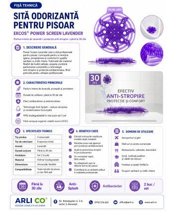 EKCOS® 🇺🇸 Power Screen Lavender - 2 Site Odorizante Profesionale pt Pisoar, anti stropire, antibacteriene, antimicrobiene