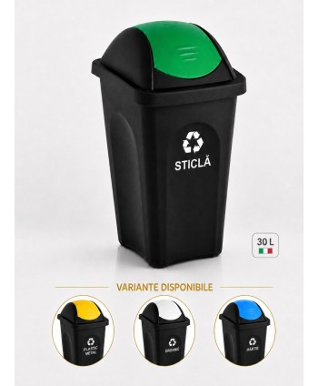  Pubele / tomberon gunoi - Coș de gunoi pt colectare selectiva deseuri din sticla, 30 litri, capac batant - arli.ro