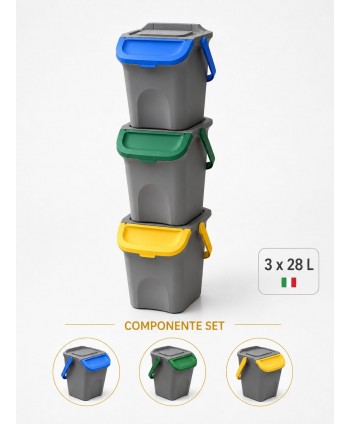  Acasa - Set Coșuri de Gunoi Stivuibile 3x28 L - Sistem Complet pentru Colectare Selectivă - arli.ro