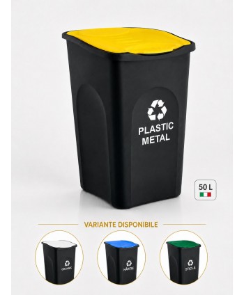  Pubele / tomberon gunoi - Cos de gunoi colectare selectiva deseuri din plastic EcoGreen 50 litri, cu capac - arli.ro