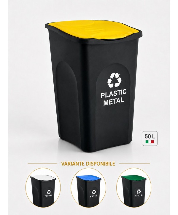 Cos de gunoi colectare selectiva deseuri din plastic EcoGreen 50 litri, cu capac